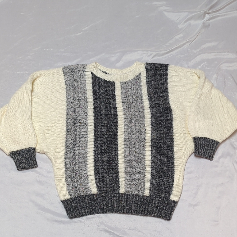 Vintage 2000s Y2K HJA Batwing Cozy Cabin Striped Oversize Crew Neck Sweater READ